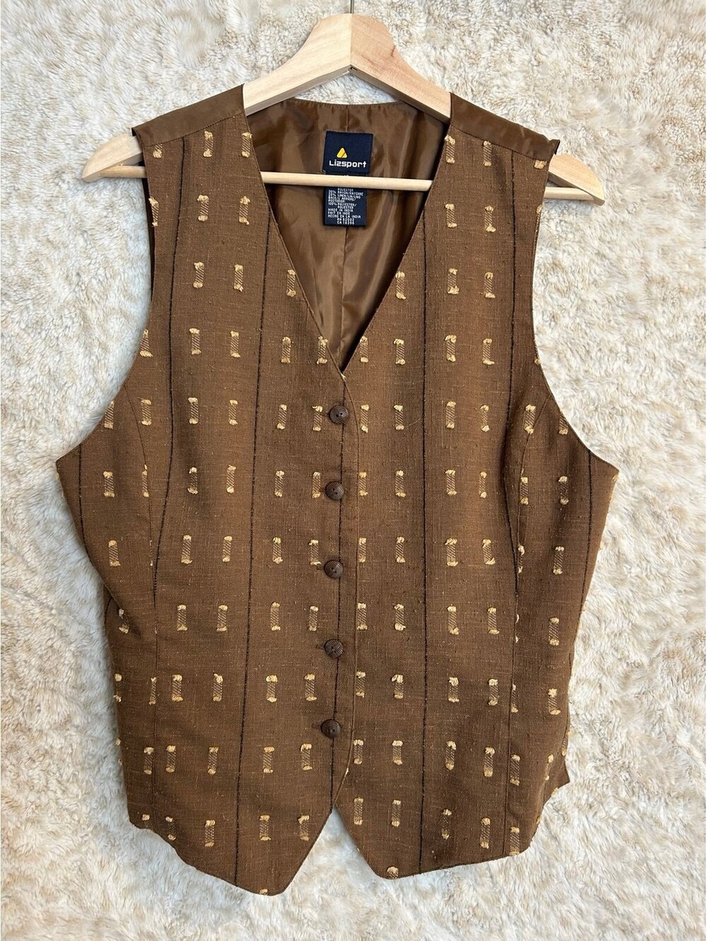 LizSport size 10 Vest brown and tan with adjustable back vintage 90s